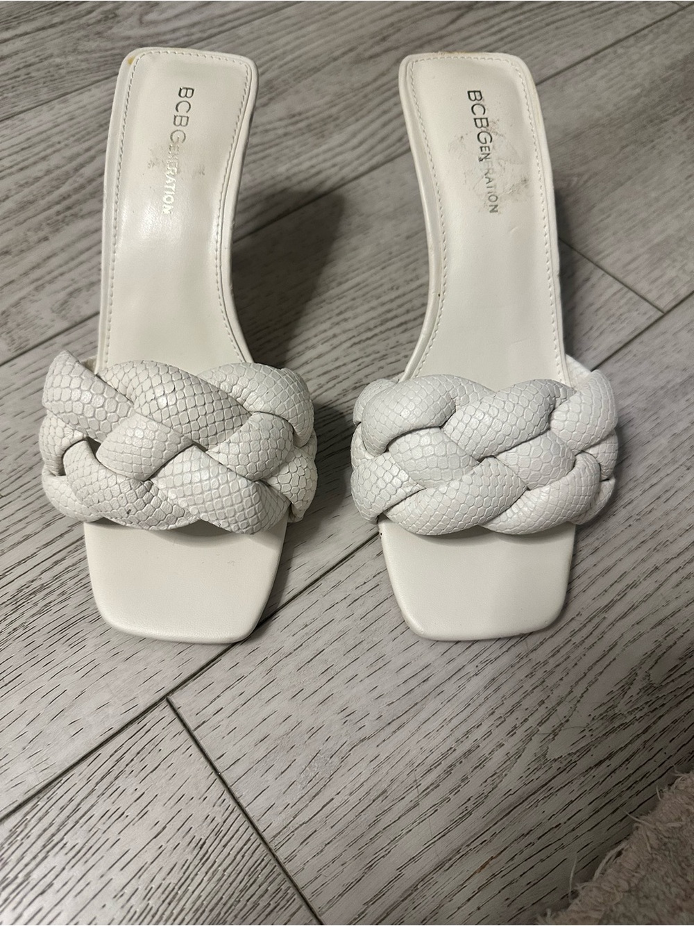 BCBGeneration White Braided Slide Mules